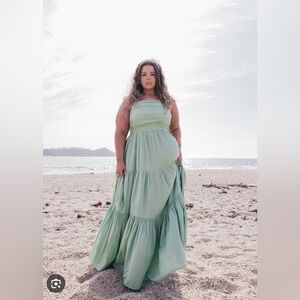 JessaKae Lana Dress Green size 1X maxi tiered spring sundress